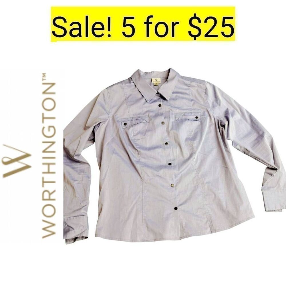 Worthington Lavender Blue Snap Buttons Long Sleeve Shirt on Sale 5 for $25